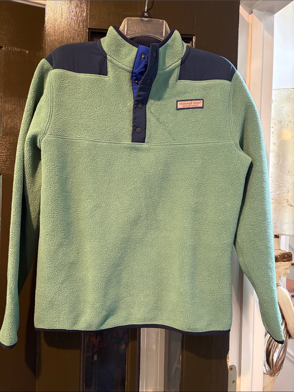 Vineyard Vines Mint Green Fleece Pullover with Navy Accents